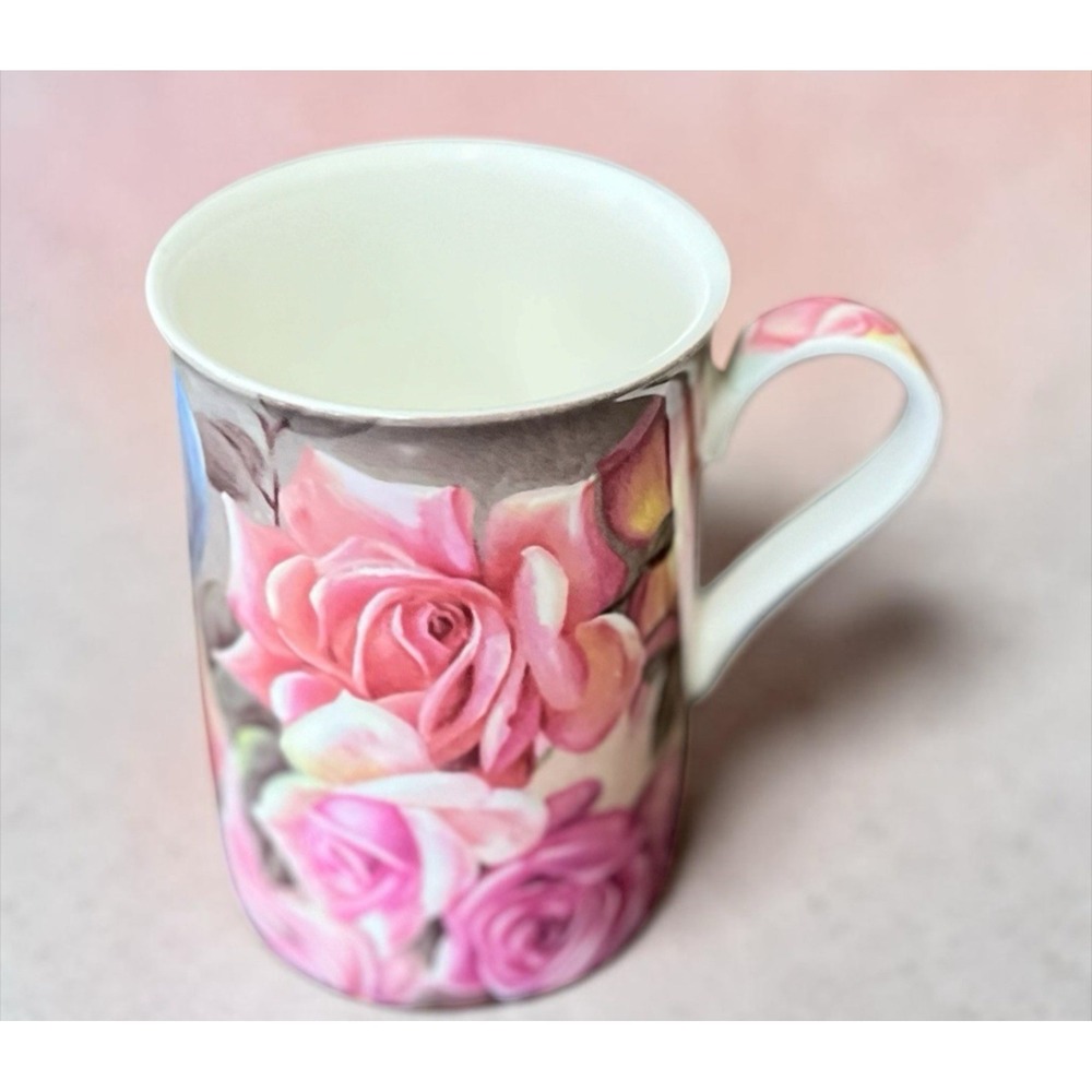 Stechcol Gracie Bone China Floral Pink Rose Coffee Mug Tea Cup 10 oz Flowers VTG